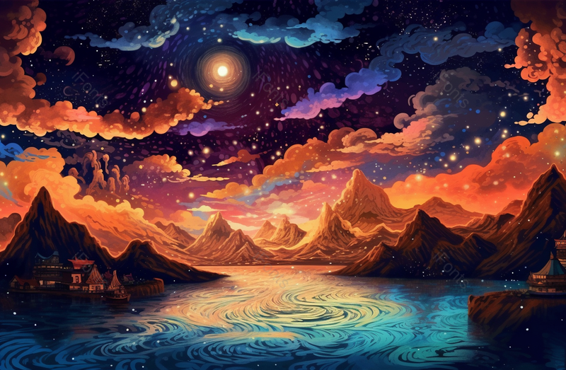 深色玄幻色彩纹理感山水插画,插画/手绘图,插画/手绘图库,插画/手绘图下载,插画/手绘